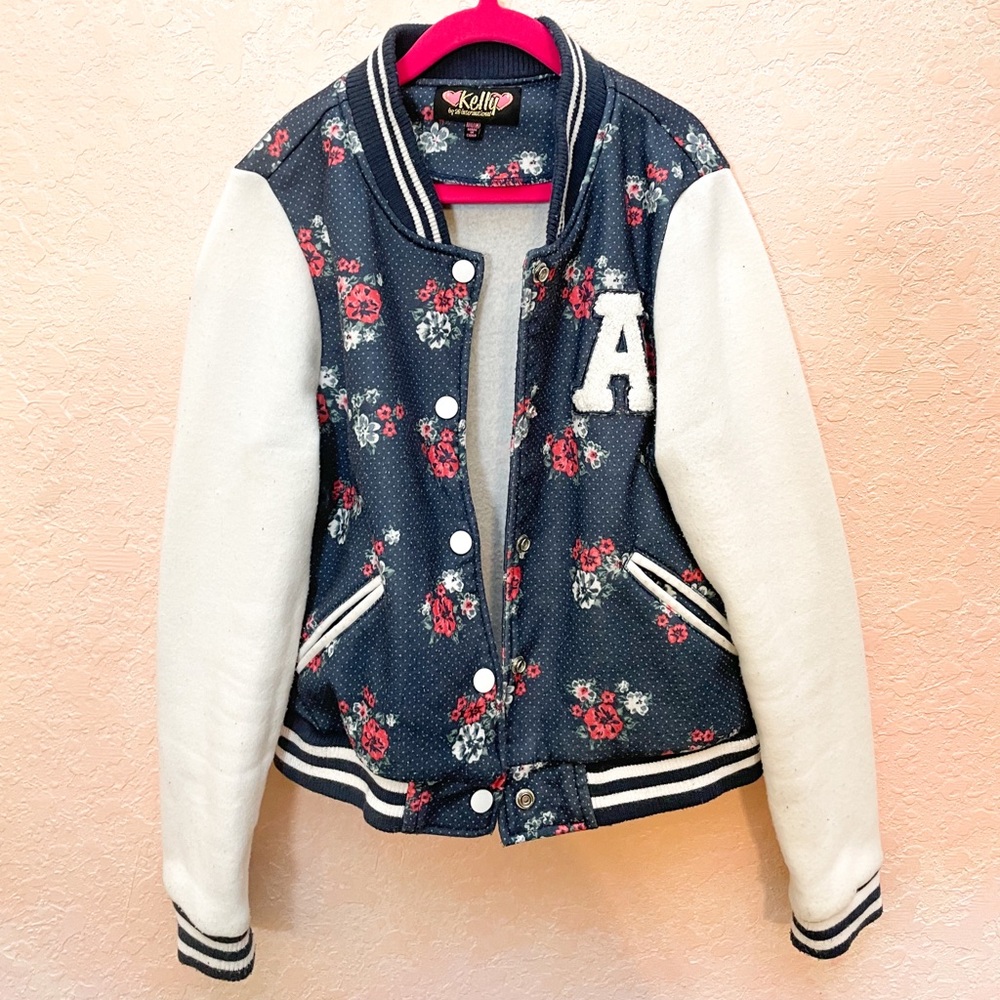 Girls Bomber Sweater Letter A floral